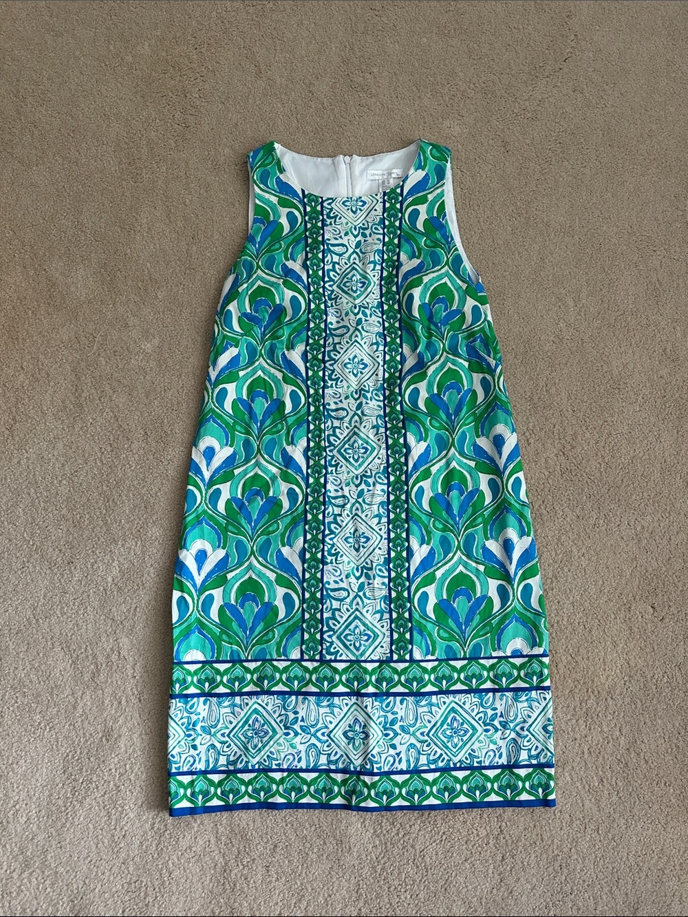 London Times Green & Blue Printed Sleeveless Shift Dress